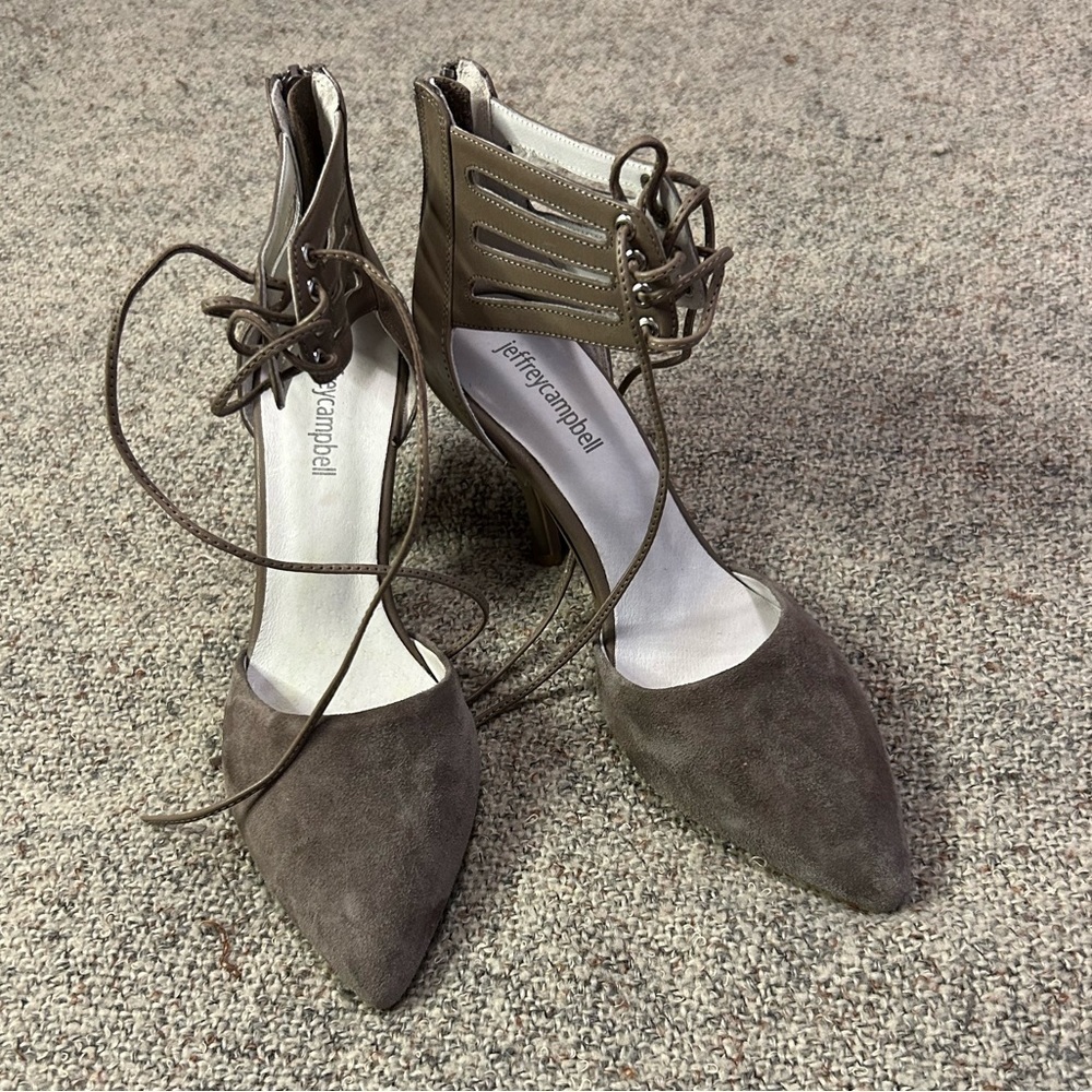 Jeffrey Campbell Picabo Taupe Stiletto Lace Up Heel